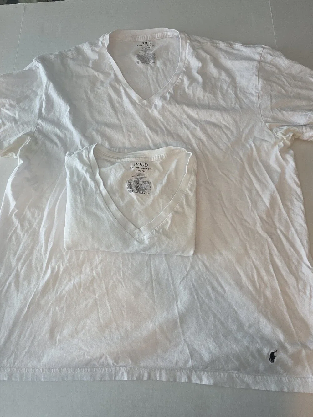 Polo Ralph Lauren Mens XL White Vneck Short Sleeve Classic Fit Cotton Set Of 2